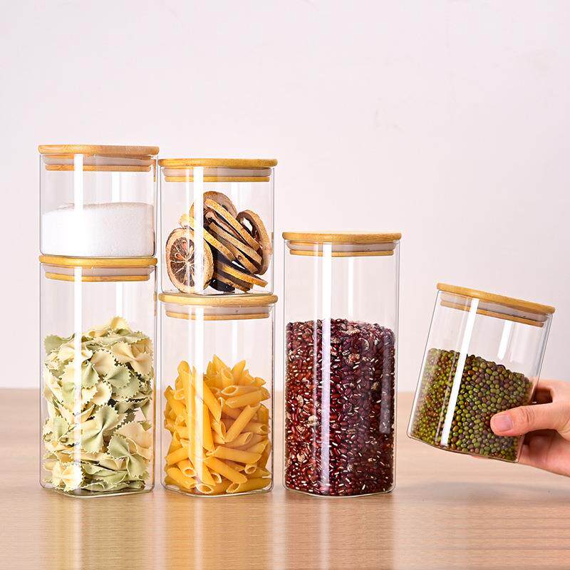 调料罐透明玻璃密封罐家用食品密封玻璃罐6个方形玻璃储物罐