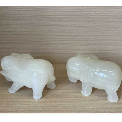 石雕摆件外贸摆件小象白玉工艺品家居件办公桌饰品雕刻