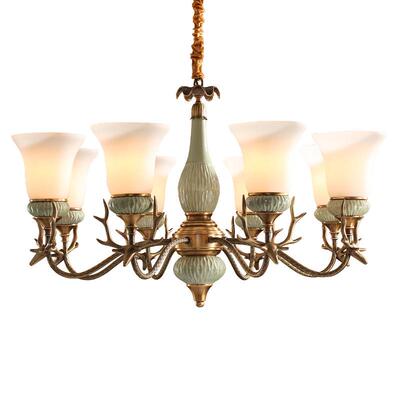 美复式陶瓷鹿角客5770厅吊室灯复古卧餐厅别墅吊灯式楼间房书房大