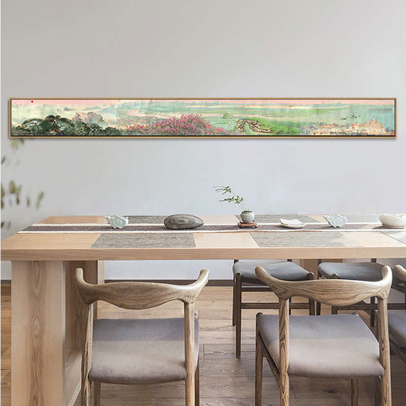 餐厅背景新细墙新款客厅画极窄沙发茶室装饰画风景画挂画长条壁画
