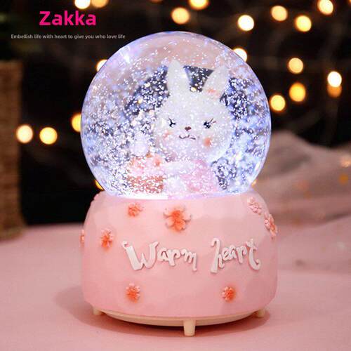 可爱小兔子音乐盒水晶球雪花圆球八音盒送男孩女孩少女心生日礼物