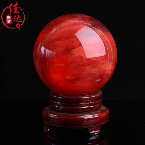 水晶球 熔炼红水晶球鸿运当头 工艺品摆件