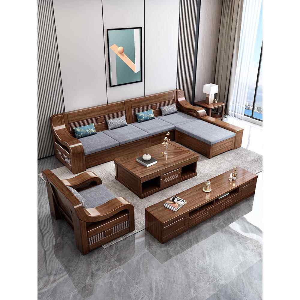 金丝胡桃木全实木沙发组合冬夏两用新中式客厅简约小户型储物家具