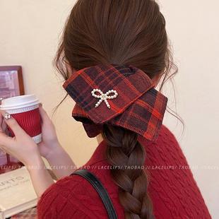 新年复古红色格纹方巾发圈头绳女扎头发马尾皮筋发绳2025新款发饰