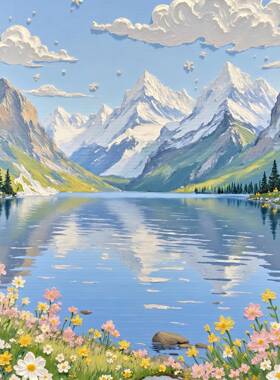 系风景dy充色画成i人手工手绘VKC丙填烯画填浪漫装饰画