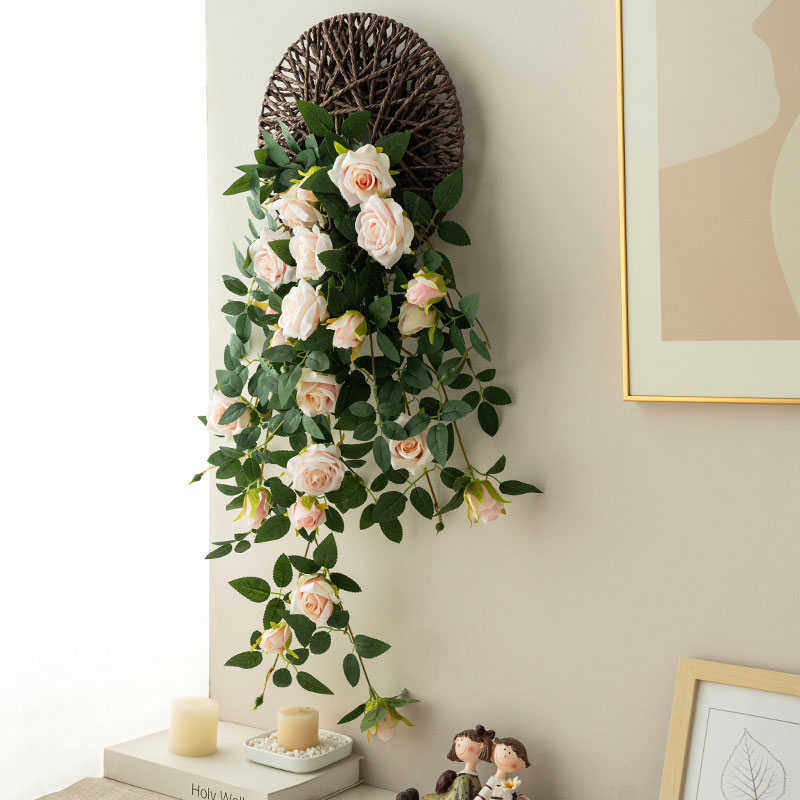 2024新款玫瑰假花藤电视背景墙面壁挂装饰感入户门口遮丑绿植挂件,家居饰品,仿真花/假花,淘宝优惠券,粉丝福利购,淘宝优惠卷