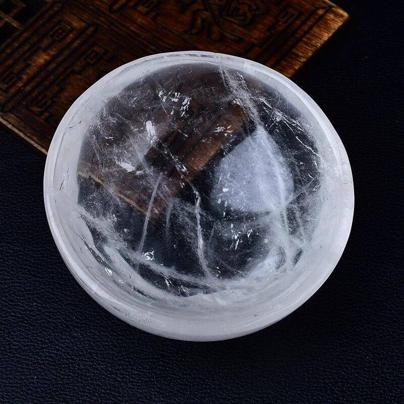 天然白水晶碗摆件家居装饰品聚盆收藏把玩水晶原石碗消磁碗