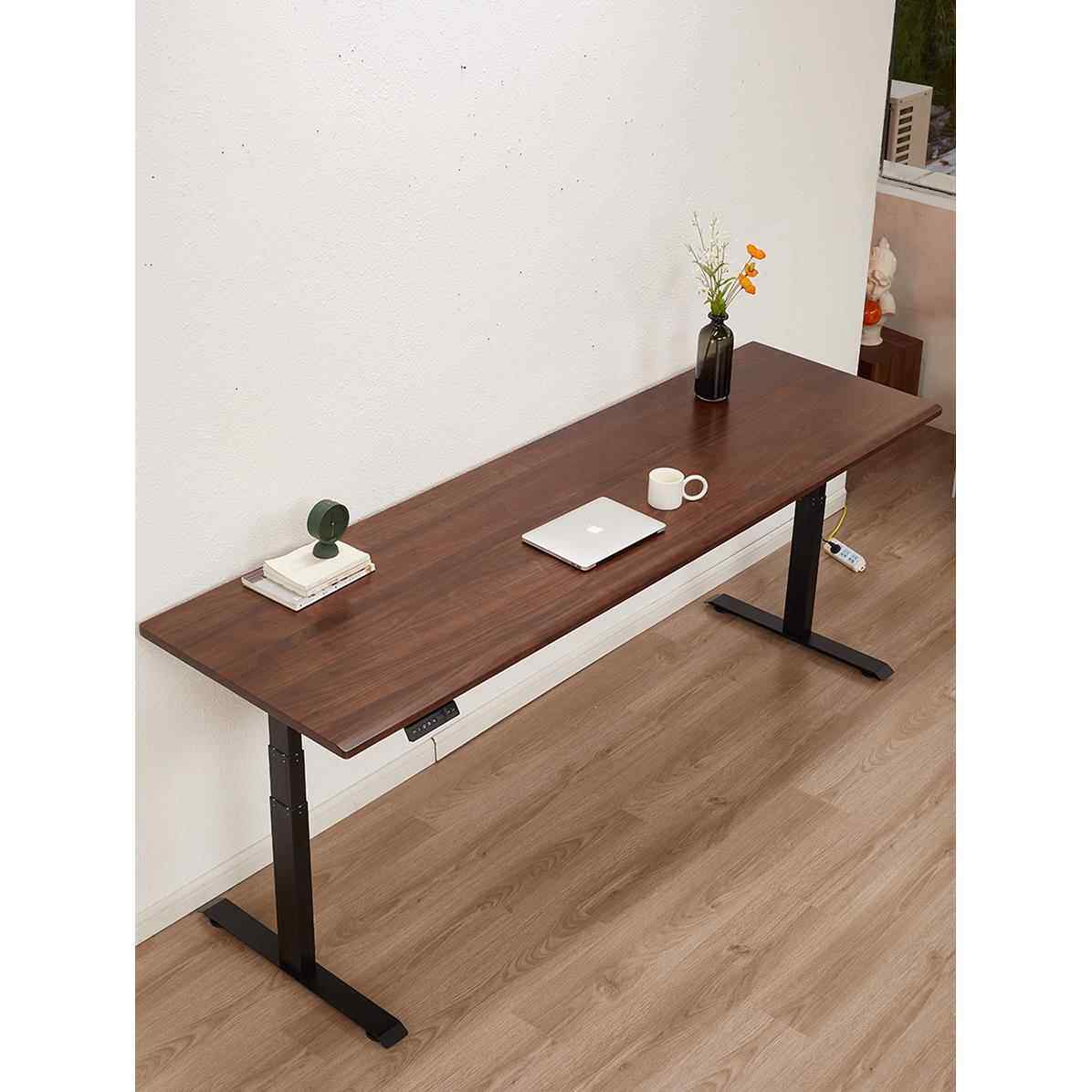 实木电动升降桌工作台黑胡桃木儿童学习抽屉书桌办公电竞电脑桌子