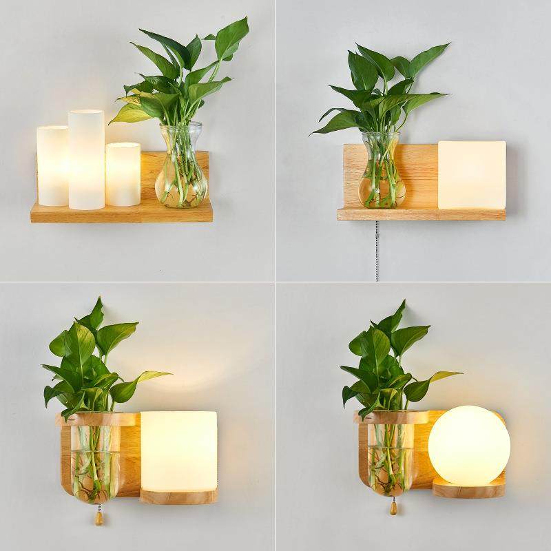 简约创意实木壁灯室内客厅北欧拉链卧室走廊过道阳台家居植物