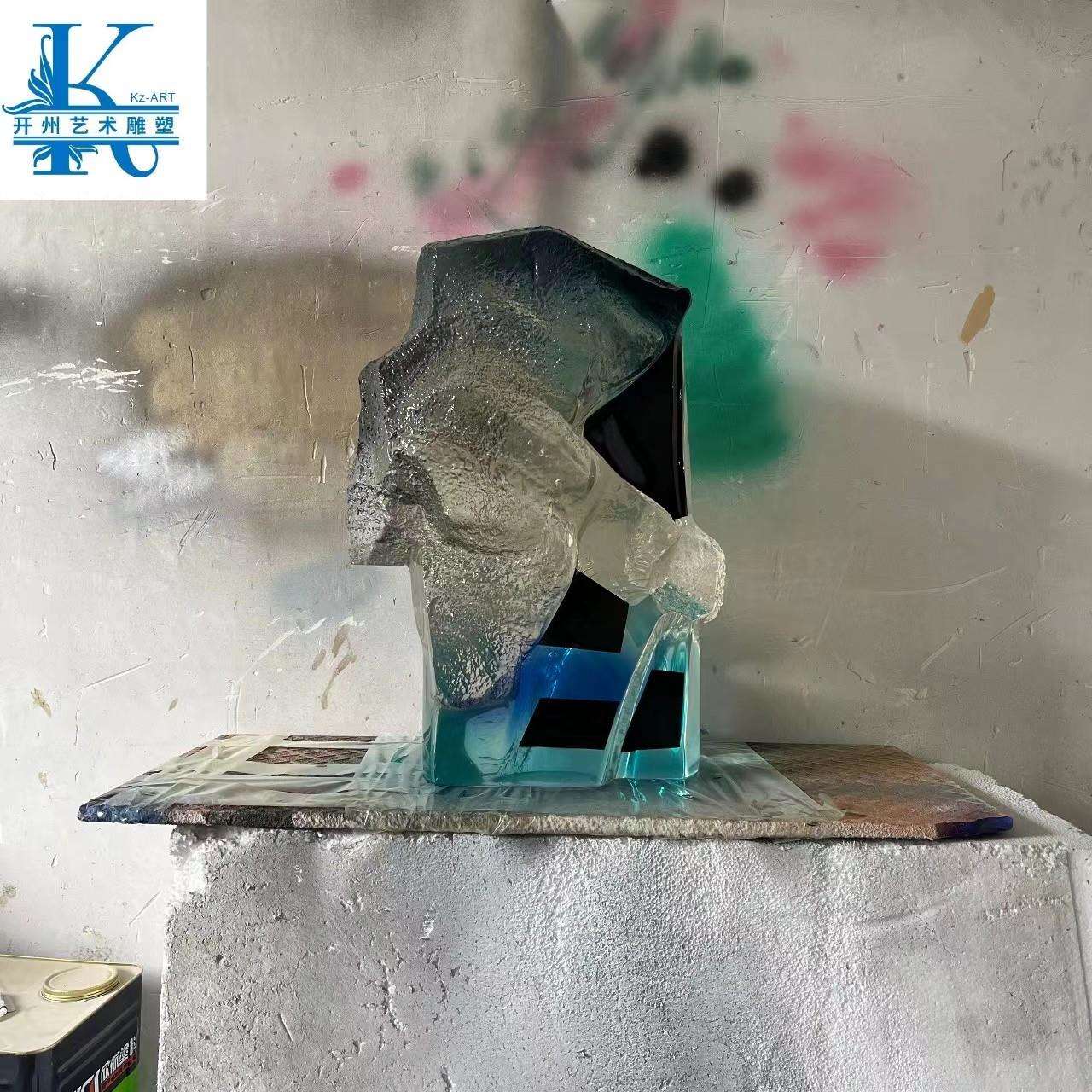 现代轻奢高档摆件酒店大堂客厅玄关抽象艺术品透明树脂雕塑装饰品
