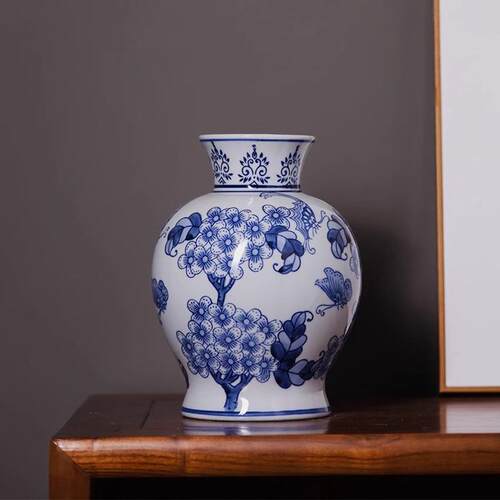 花瓶陶瓷新中式复古水培插花器客厅装饰摆件中古风青花瓷花器