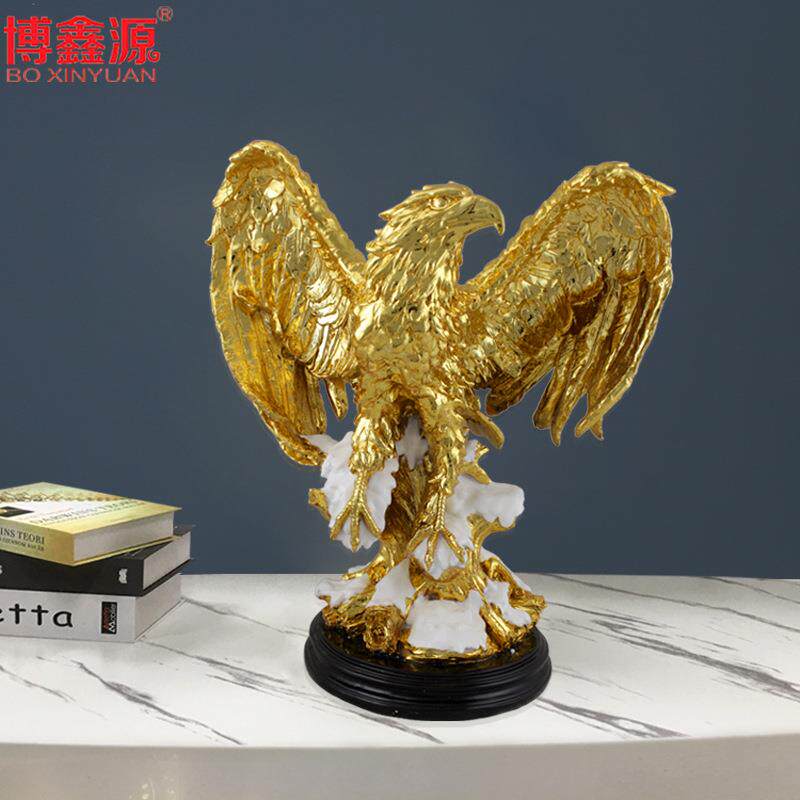 树脂电镀大鹏展翅金老鹰摆件办公室书房饰品公司酒店书柜书架摆设