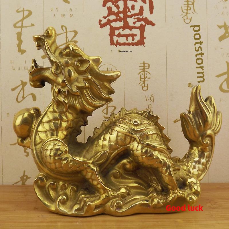 大号铜龙摆件铜五爪龙青龙汉龙黄铜十二生肖龙家居招财工艺品摆设