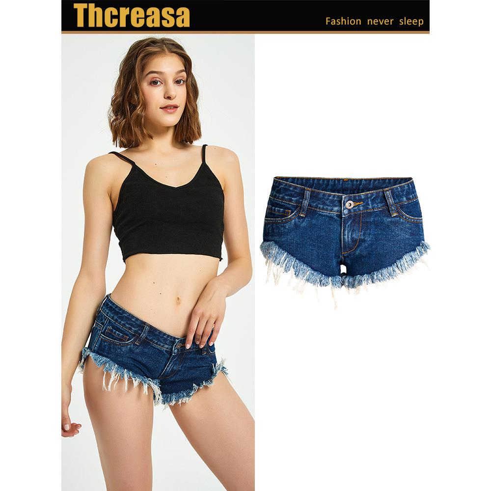 Sexy denim shorts hip-lifting raw edge denim wide-leg pants