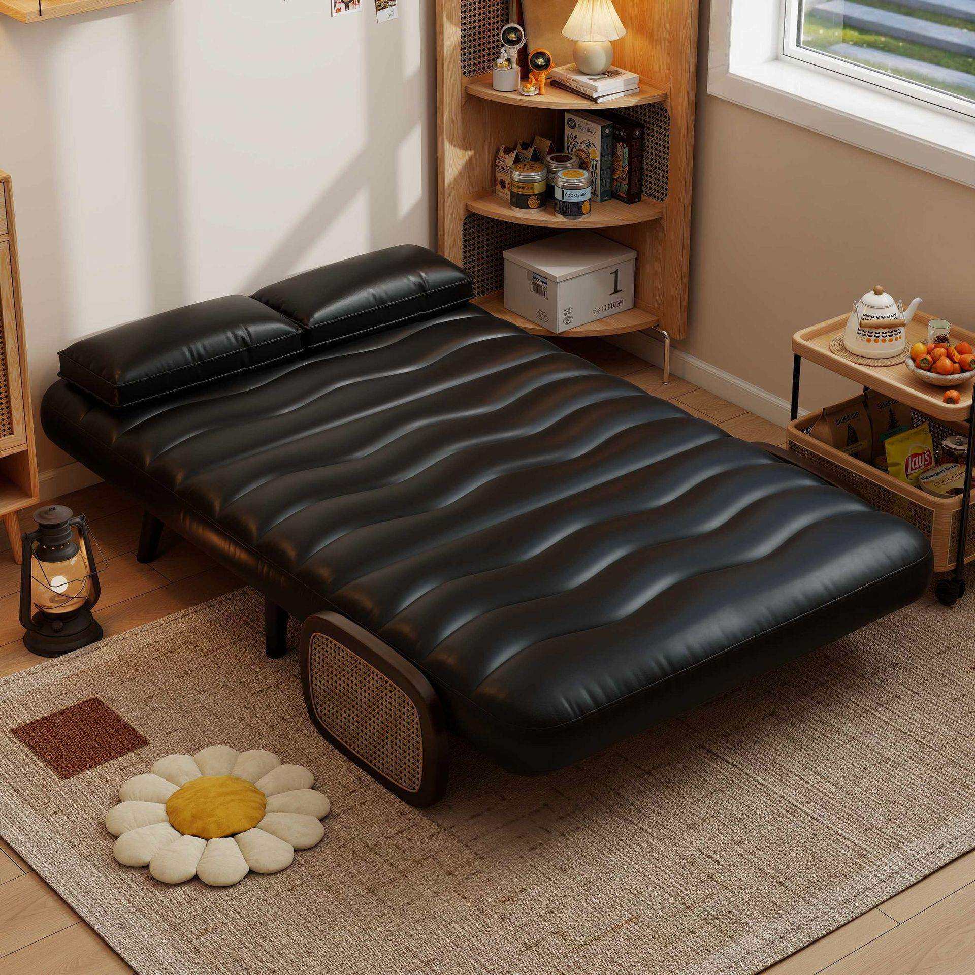 小户型沙发床折叠单人两用可坐可躺榻榻米沙发床中古黑色复古沙发