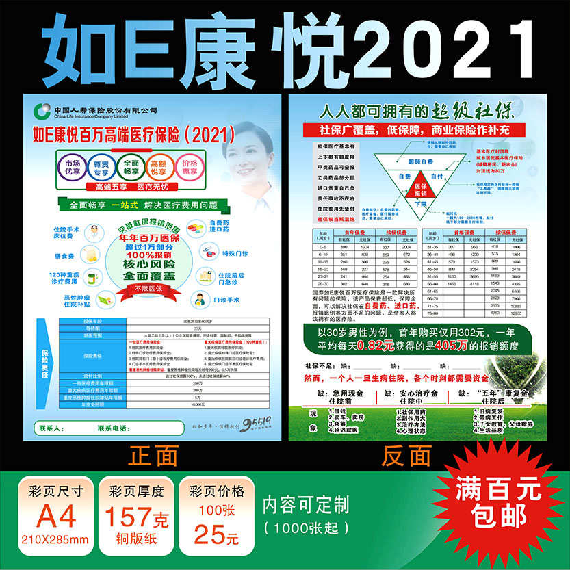 中国人寿保险国寿百万医疗如E康悦彩页宣传单页广告2021款版订制