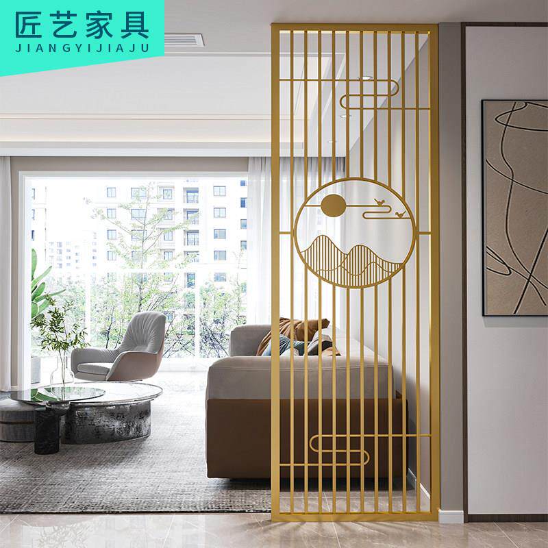 新中式屏风隔断客厅玄关酒店办公室装饰墙不锈钢金属镂空格栅定