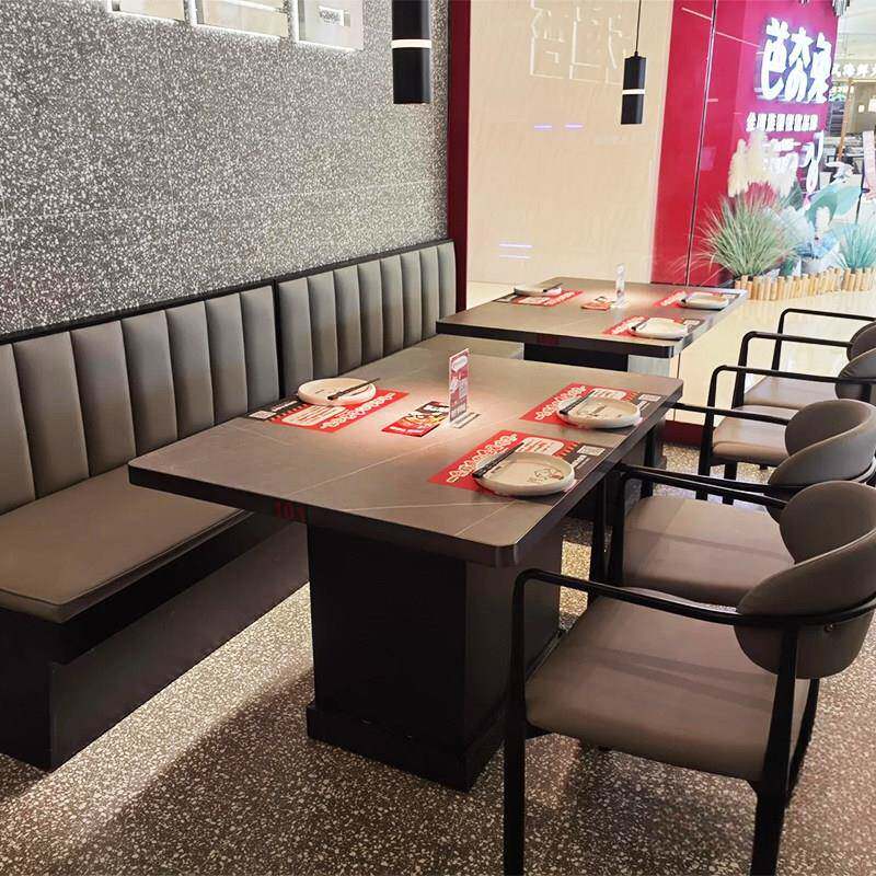 大理石火锅桌子电磁炉一体无烟净化烤肉串串香饭店桌椅组合商用定