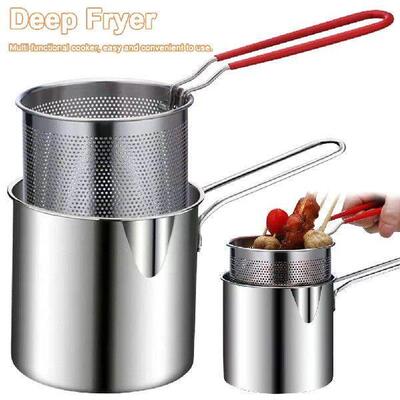 Tempura Fryer Pan with Strainer & Food Tongs Stainless