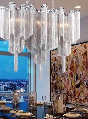 1004后现代创意奢华流苏铝链条吊灯客厅灯餐复楼厅灯楼式梯间连锁