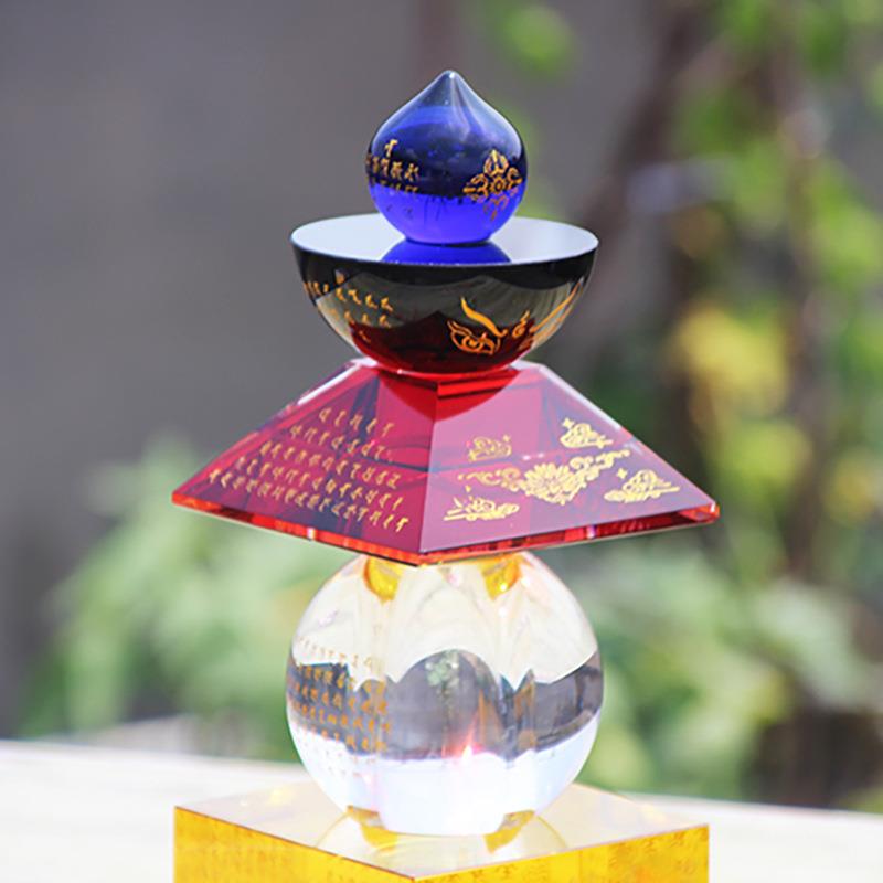 水晶舍利塔摆件铜扣木座高晶公分藏舍QDX利子甘水装石风水摆底件