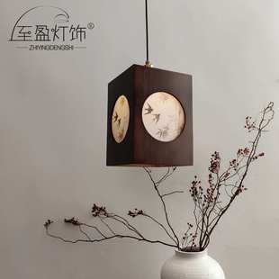 新中式国风吊灯 复古竹韵花鸟书房卧室床头宋氏美学灯 中古风吊灯