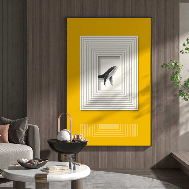 现代轻奢客厅玄关装饰画亮黄橙色抽象儿童房动物插画背景墙壁挂画图片