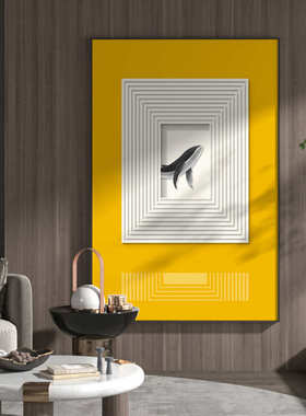 奢儿童现代亮玄关抽象客厅装饰画挂画黄橙色房插画墙壁背景动物轻