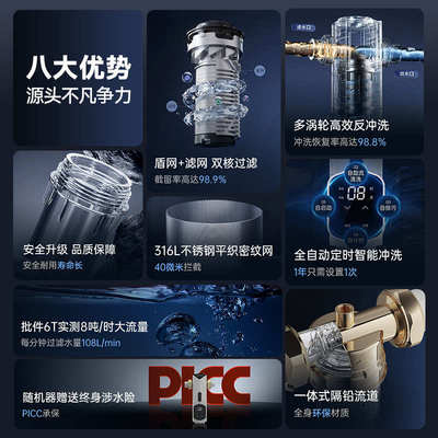 NEATMAX前置过滤器全自动反冲洗家用全铜8T/H大流量自来水净水器
