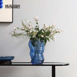 博西家居 饰品花器 蓝色龙吸水不规则扭曲水培玻璃花瓶创意家居装