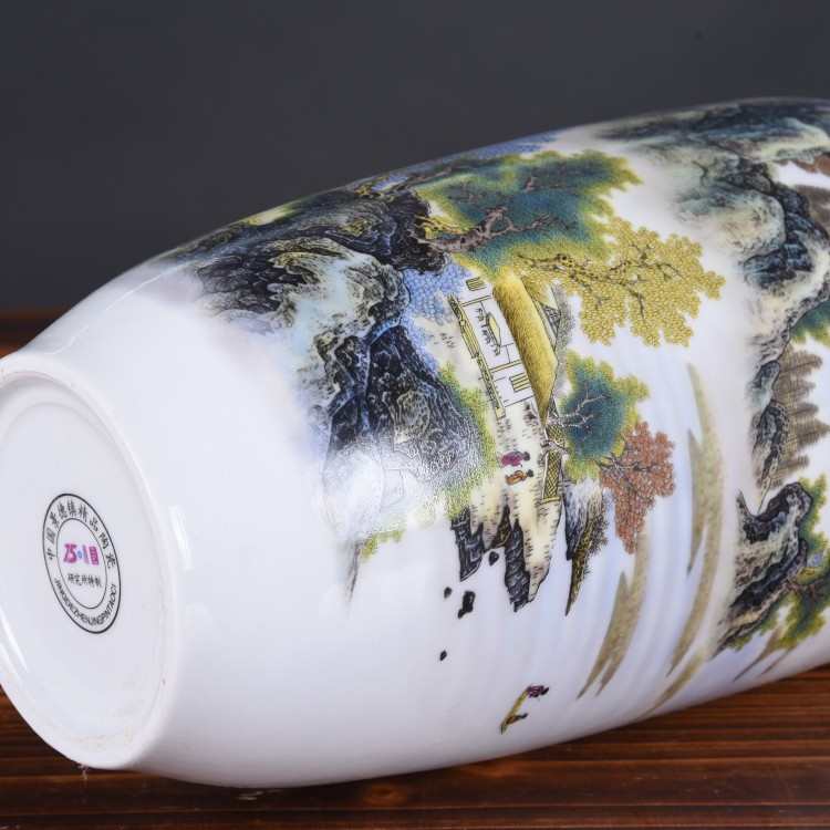 景德镇粉彩陶瓷冬瓜 家居装饰 插花花瓶批发山水时尚摆件花瓶批发