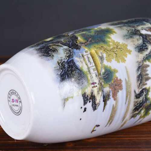 景德镇陶瓷花瓶 粉彩山水冬瓜花瓶 批发家居时尚装饰插花摆件批发