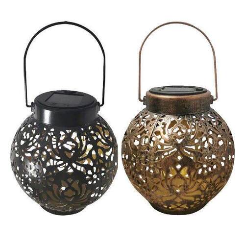 Metal LED Solar Light, Hollow Lantern Hanging Lamp, Outdoor
