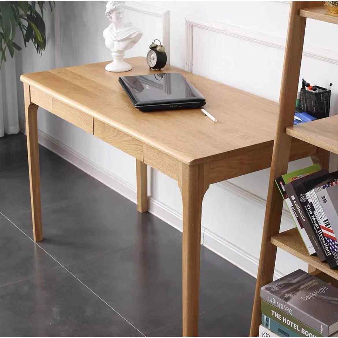 红橡木全实木书桌 卧室简约原木学习桌 多尺寸家用长条写字办公桌