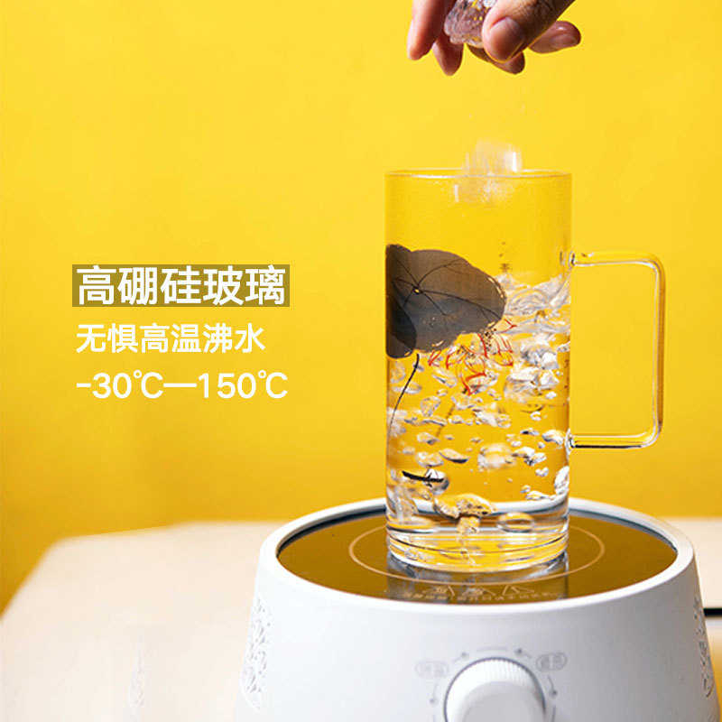 8WUW批发玻璃杯大容量玻璃水杯带把带吸管带盖高硼硅家用直烧杯轻