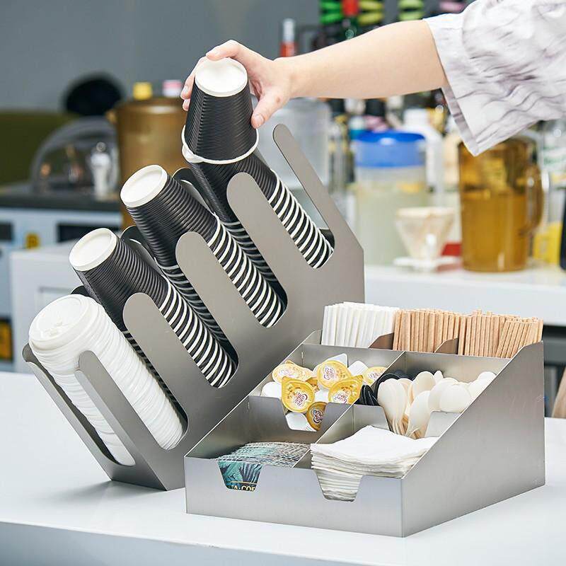 不锈钢纸杯架咖啡奶茶店吧台纸杯盖吸管收纳层架取分杯器置杯架商