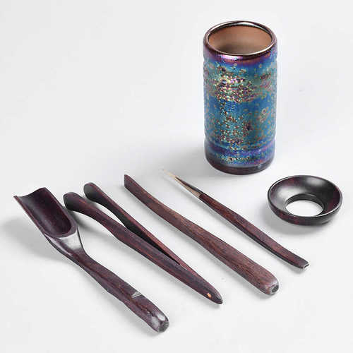 黑檀实木茶道六君子套装功夫茶具配件6君子件套泡茶工具茶夹针勺