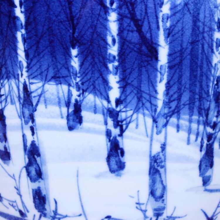 工艺品景德镇艺术客厅收藏陶瓷图雪景山水摆件家居手绘人物花瓶