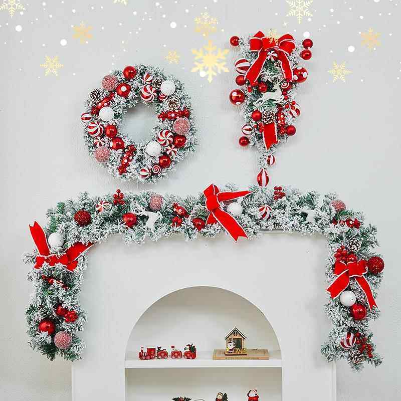 跨境新款圣诞植绒落雪花环客厅壁炉墙挂店铺橱窗藤条挂件装饰门挂