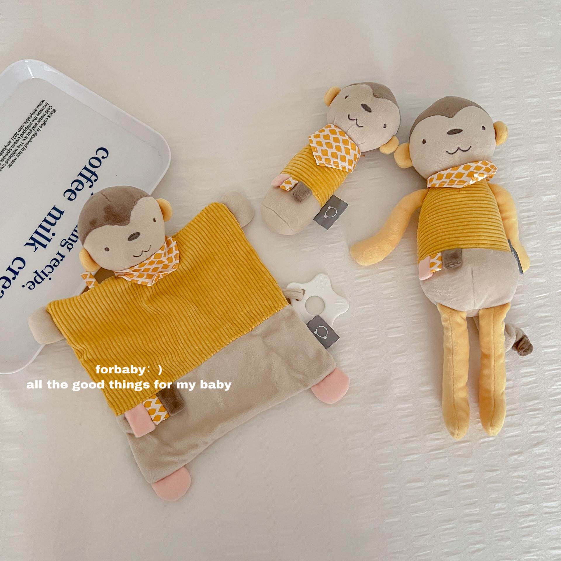 新生婴幼儿陪睡安抚玩偶安抚巾宝宝抓握手摇铃玩具猴子毛绒公仔