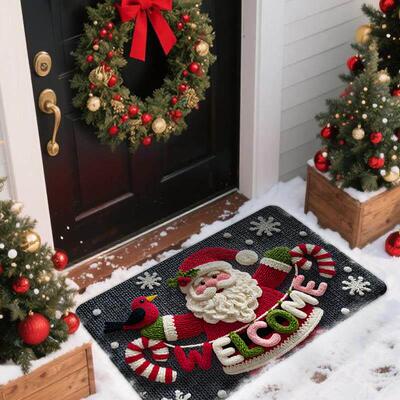 Christmas floor mat, entrance door mat可爱卡通毛线圣诞地垫