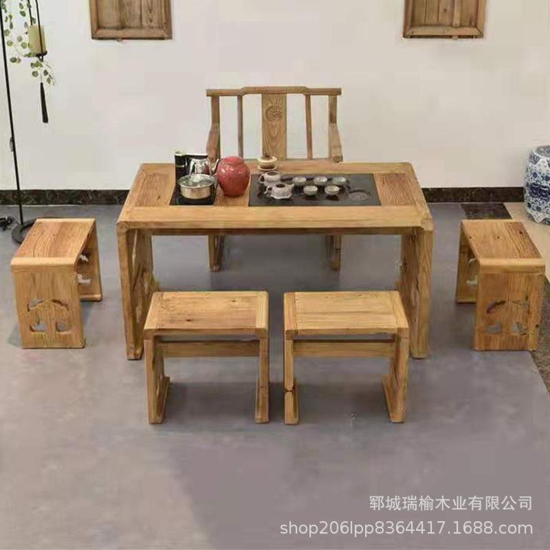 老榆木餐边柜风化复古做旧家具收纳实木中式茶水储物酒柜多抽柜