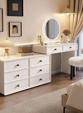 复古实木梳妆小台卧奶室斗油柜一体可伸缩化妆桌风户CAB型转角化