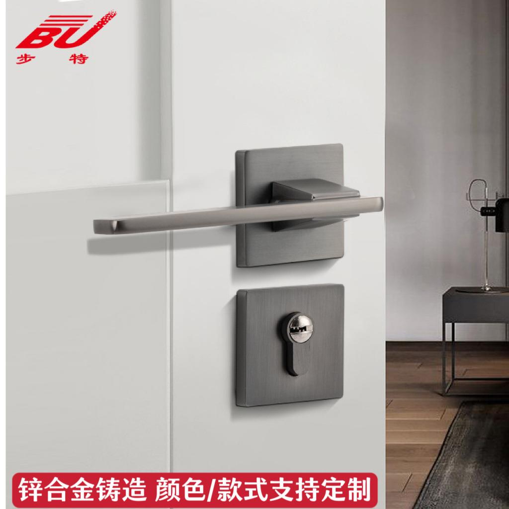 北欧木门锁简约室内卧室房门锁静音磁吸分体把手灰色门锁家用锁具
