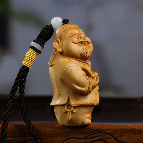 黄杨木雕手把件地主家装摆件木质雕刻家居饰品中式工艺品财主收藏