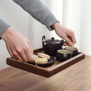 森木良品黑胡桃木家用托盘长方形早餐盘放茶水杯手提茶盘水果盘子