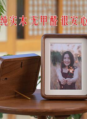 黑胡桃实木相册相框轻奢高级感摆台做成摆件全家福8照片打印定制