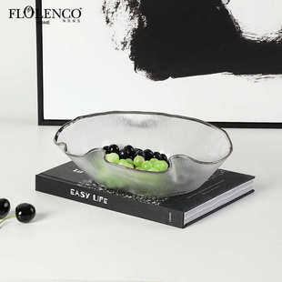 现代轻奢抽象艺术银边玻璃果盘样板间客厅餐桌吧台高级感家居摆件