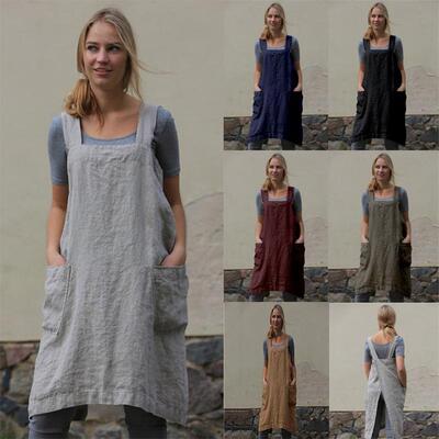 Women's cotton and linen apron, long circumference home