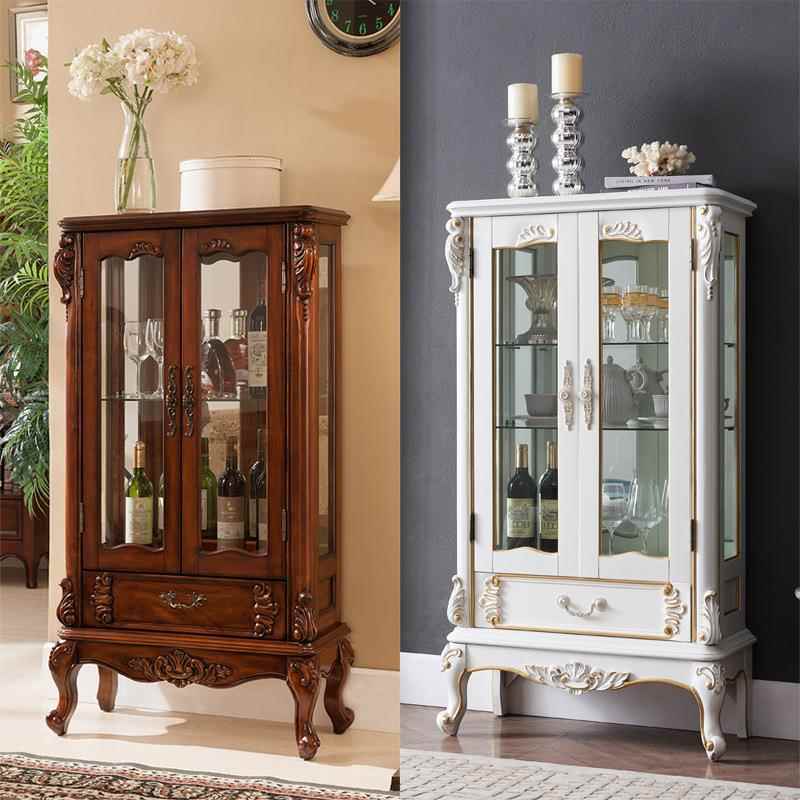 美式实木小酒欧式双门柜酒WAY柜边靠墙电视柜玻璃展边柜客厅储物